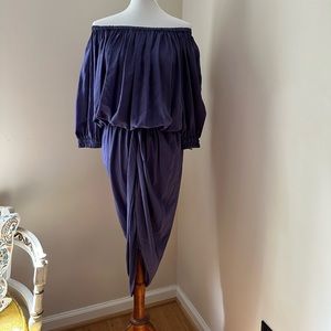 Lanvin silk purple off shoulder silk party dress